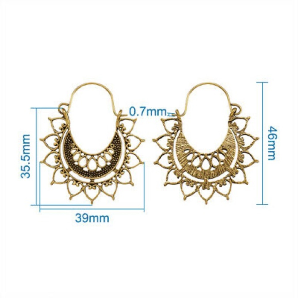 1 Left! Vintage Gold Tribal Sunburst Drop Earrings - Picture 7 of 7